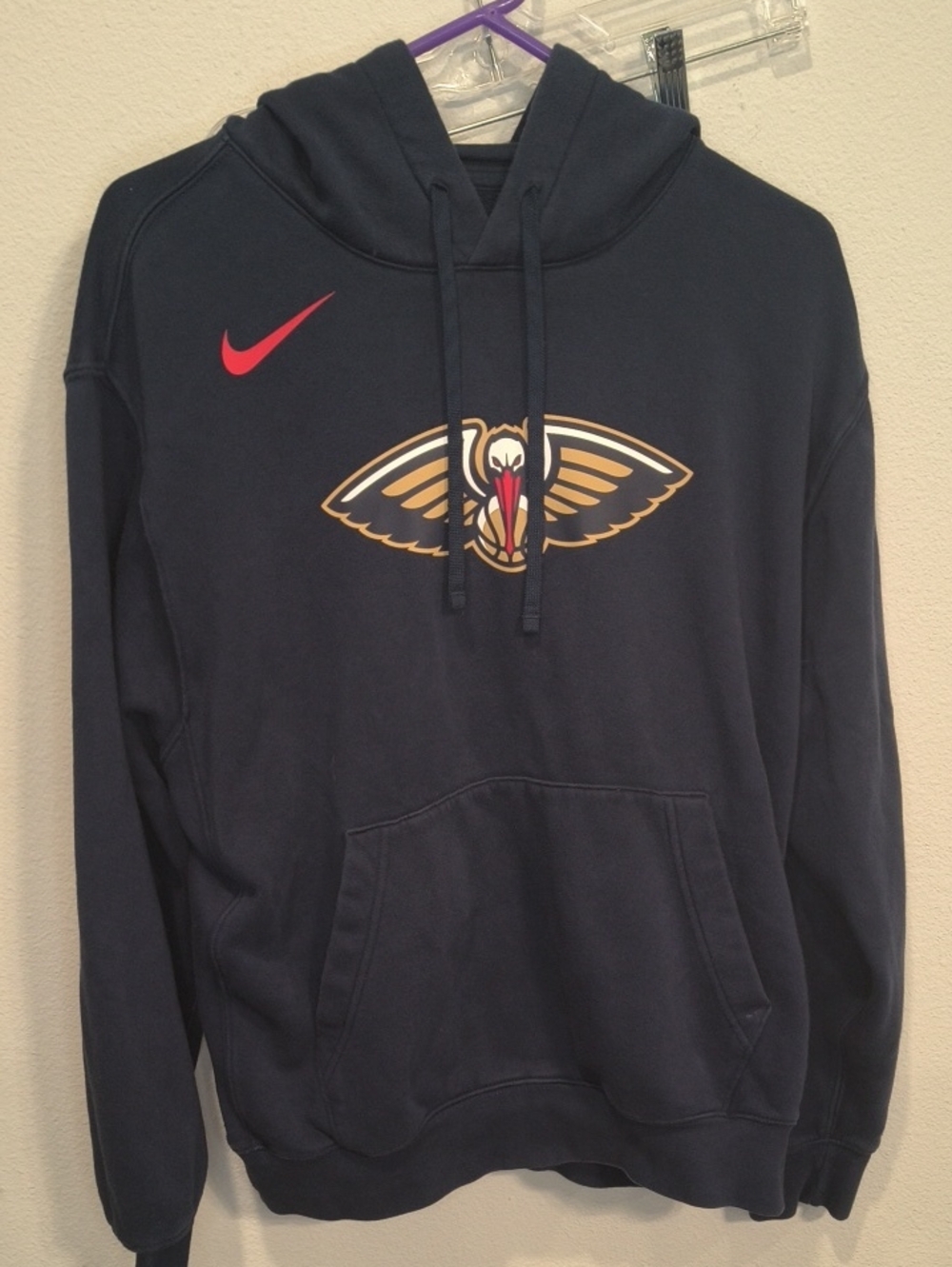 Nike Navy Pullover Hoodie with Pelican Chest Logo and Red Swoosh M